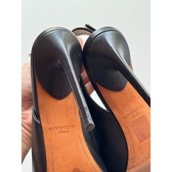 GIVENCHY Black Leather Gold Shark Lock Slingback Pointed Toe Pumps, Size 36 - Picture 11 of 16
